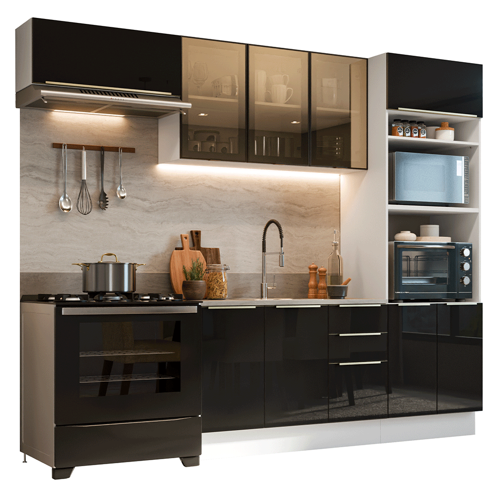 Combo completo de Cocina 270 cm Blanco/Negro Lux Madesa