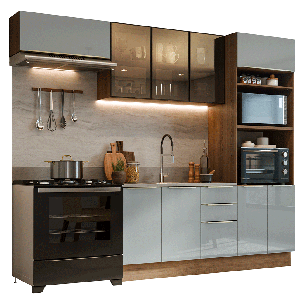 Combo completo de Cocina 270 cm Marrón/Gris Lux Madesa