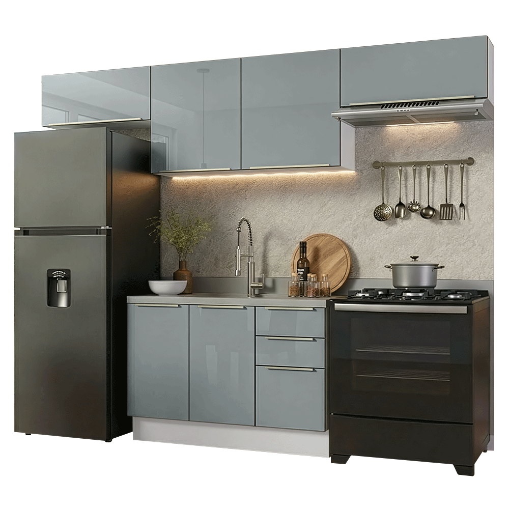 Combo completo de Cocina 280 x 60 cm Blanco/Gris Lux Madesa 02
