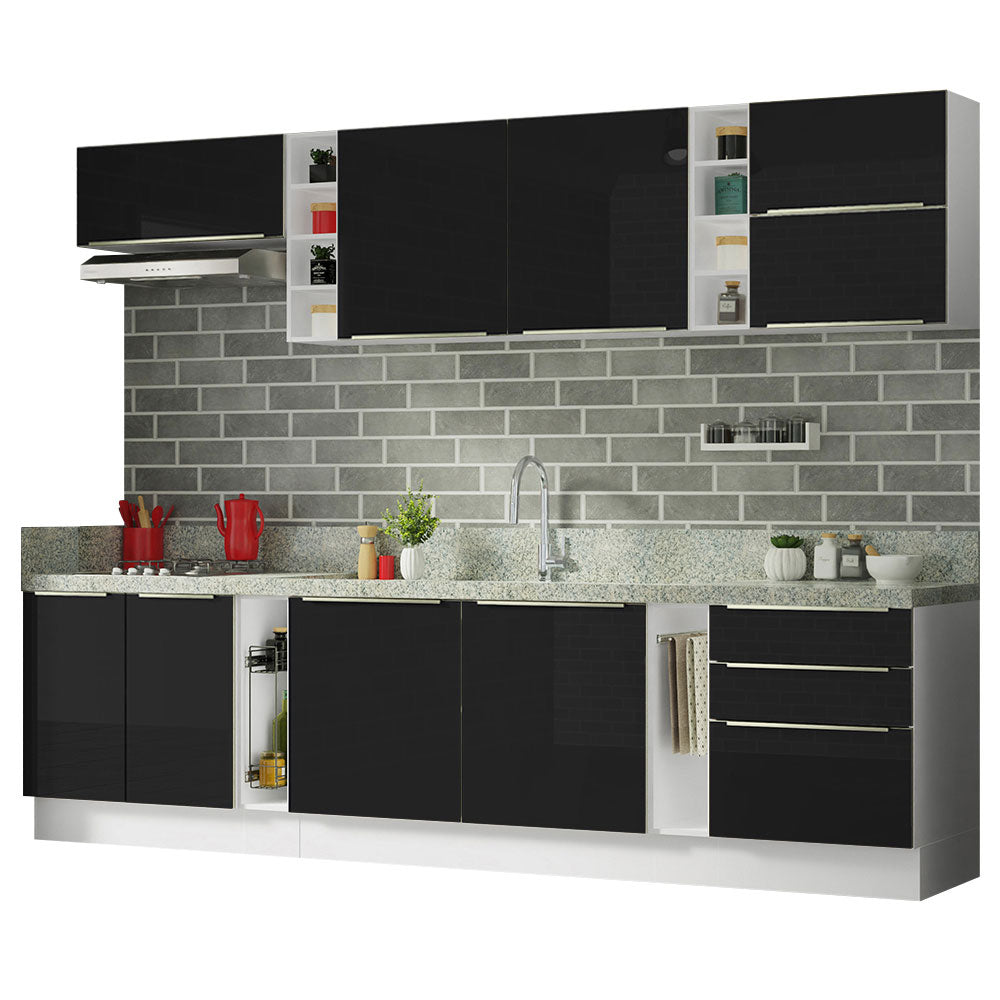 Combo completo de Cocina 300cm Blanco/Negro Lux da Sabrina Madesa