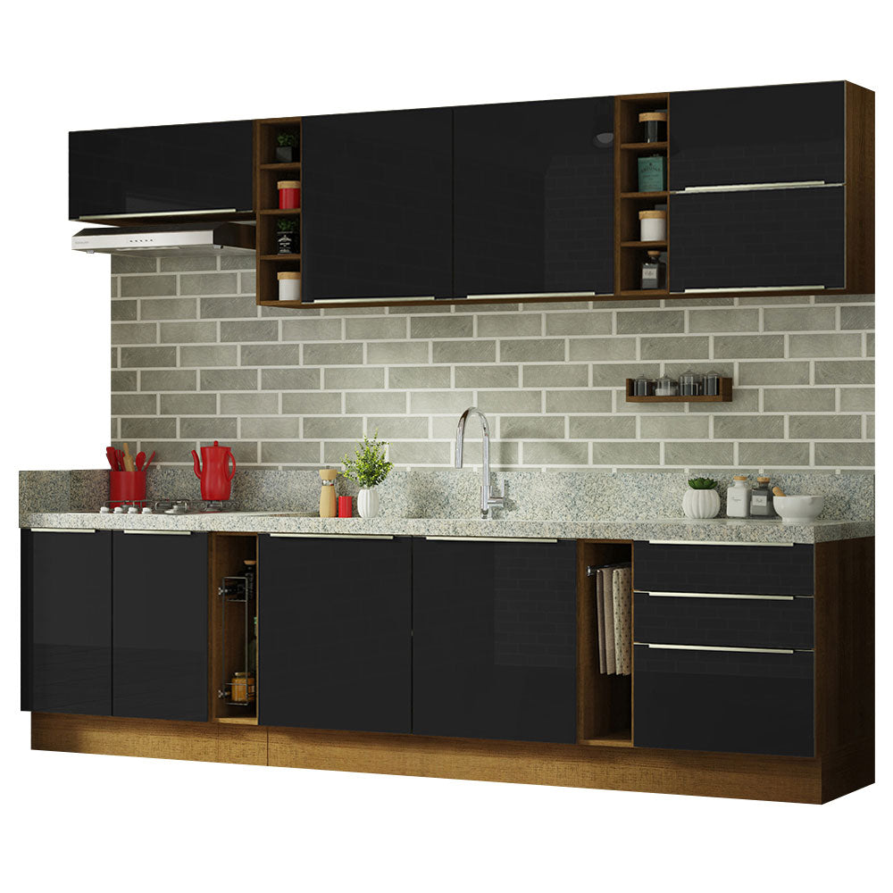 Combo completo de Cocina 300cm Marrón/Negro Lux da Sabrina Madesa