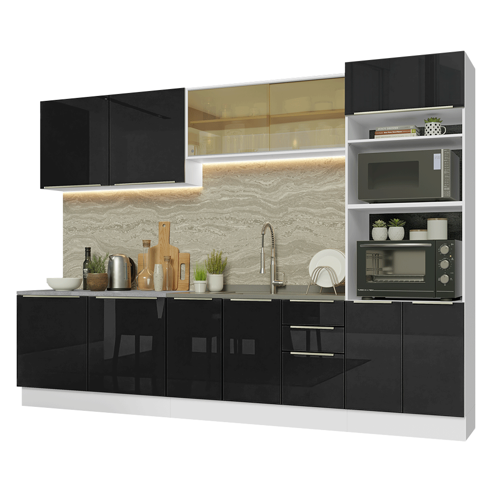 Combo completo de Cocina 310 x 60 cm Blanco/Negro Lux Madesa 04