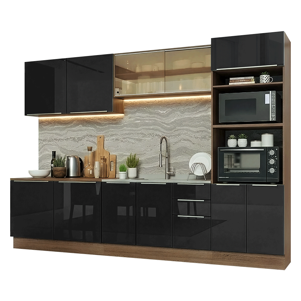 Combo completo de Cocina 310 x 60 cm Marrón/Negro Lux Madesa 04