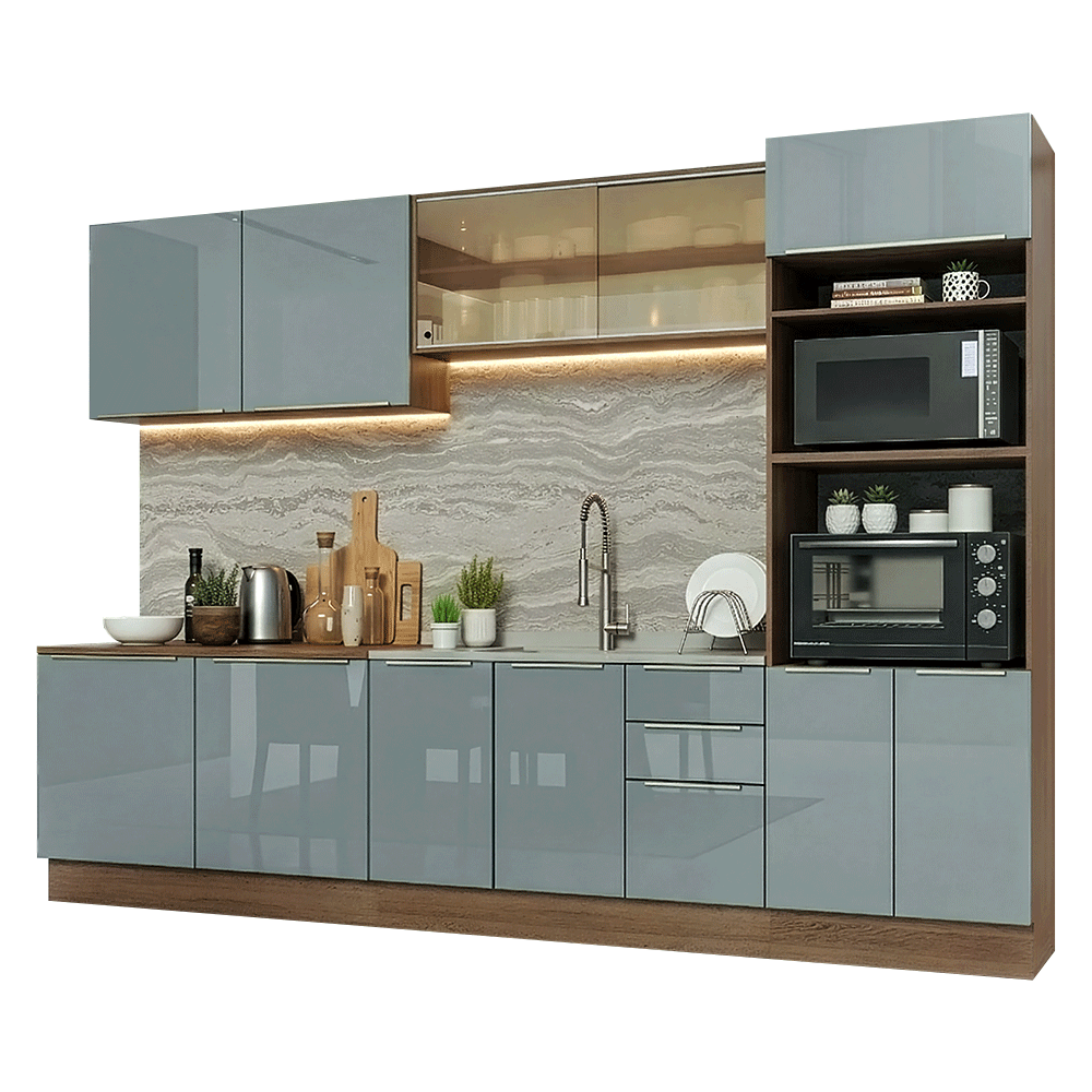 Combo completo de Cocina 310 x 60 cm Marrón/Gris Lux Madesa 04