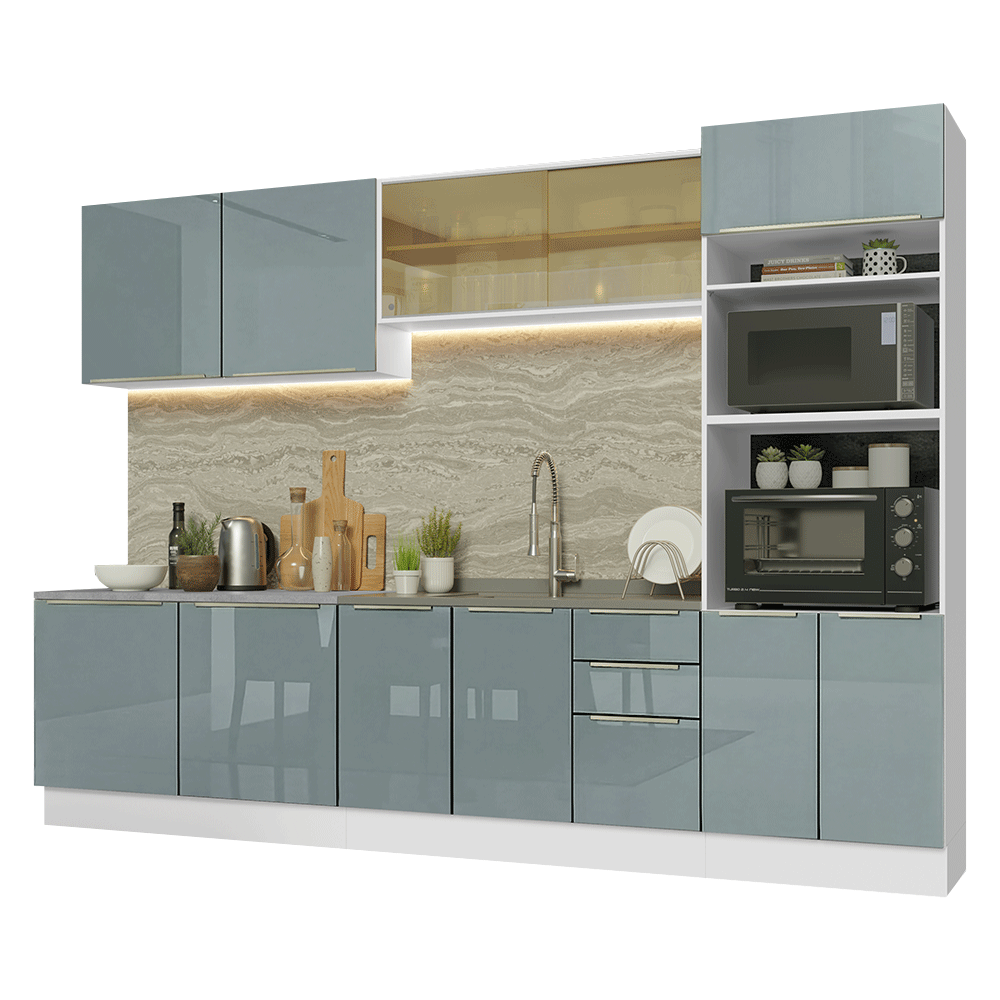 Combo completo de Cocina 310 x 60 cm Blanco/Gris Lux Madesa 04