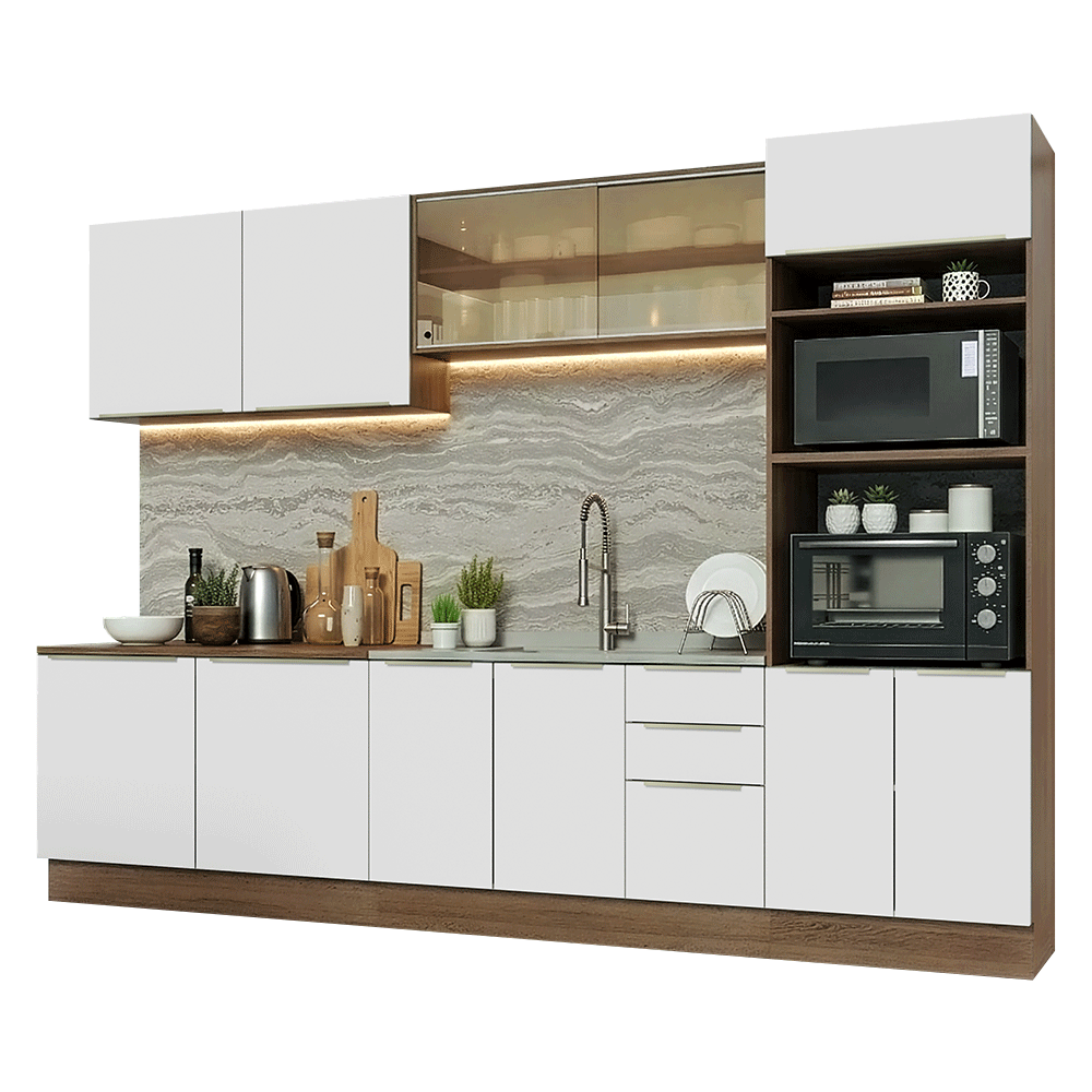 Combo completo de Cocina 310 x 60 cm Marrón/Blanco Aterciopelado Lux Madesa 04