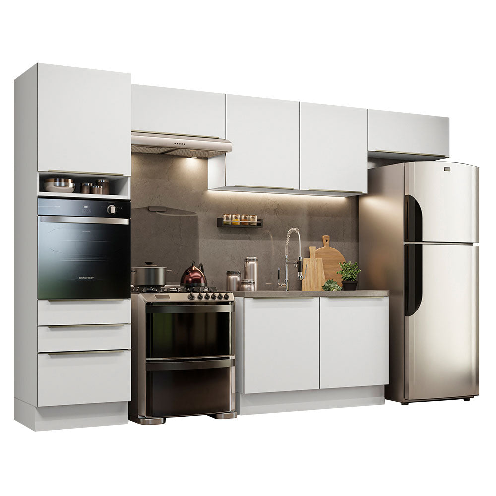 Combo Completo de Cocina 340 x 60 cm Blanco/Blanco Aterciopelado Lux Madesa 01