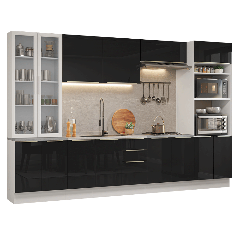 Combo completo de Cocina 340 cm Blanco/Negro Lux Madesa 03
