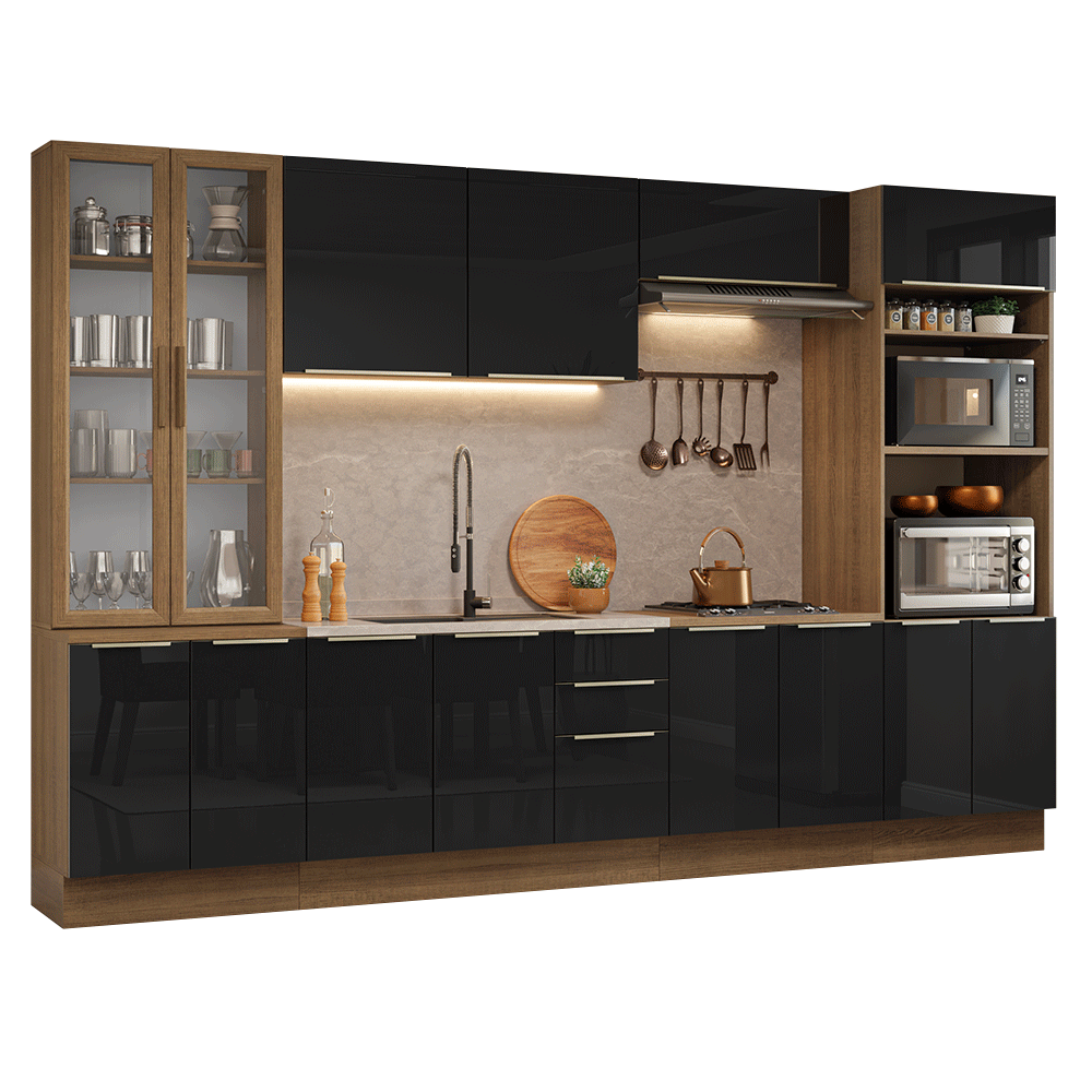 Combo completo de Cocina 340 cm Marrón/Negro Lux Madesa 03
