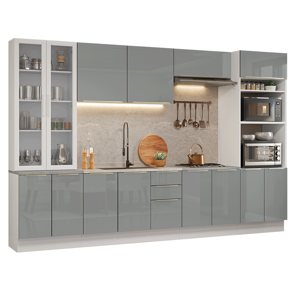 Combo completo de Cocina 340 cm Blanco/Gris Lux Madesa 03