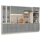 Combo completo de Cocina 340 cm 14 Puertas 3 Cajones Sin Mesada Blanco/Gris Lux Madesa 03