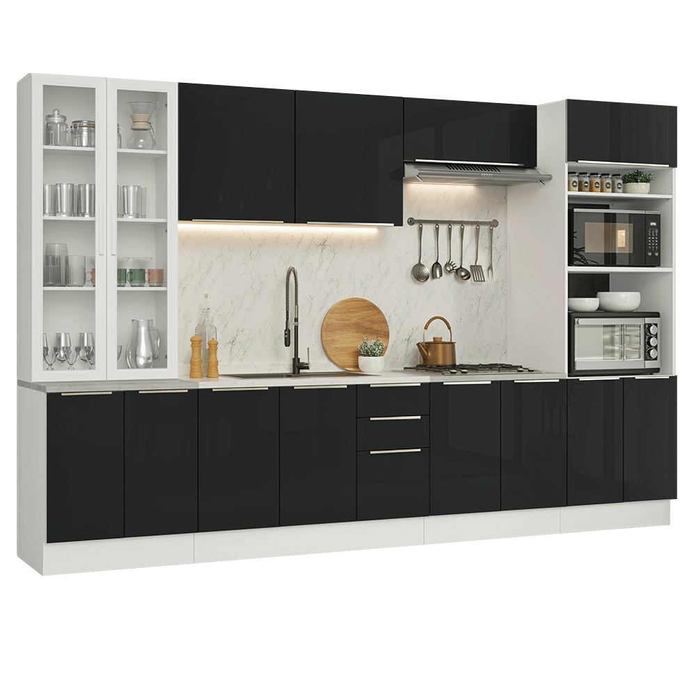 Combo completo de Cocina 340 x 60 cm Blanco/Negro Lux Madesa 04