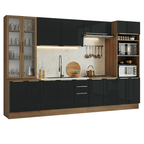Combo completo de Cocina 340 cm 14 Puertas 3 Cajones Sin Mesada Marrón/Negro Lux Madesa