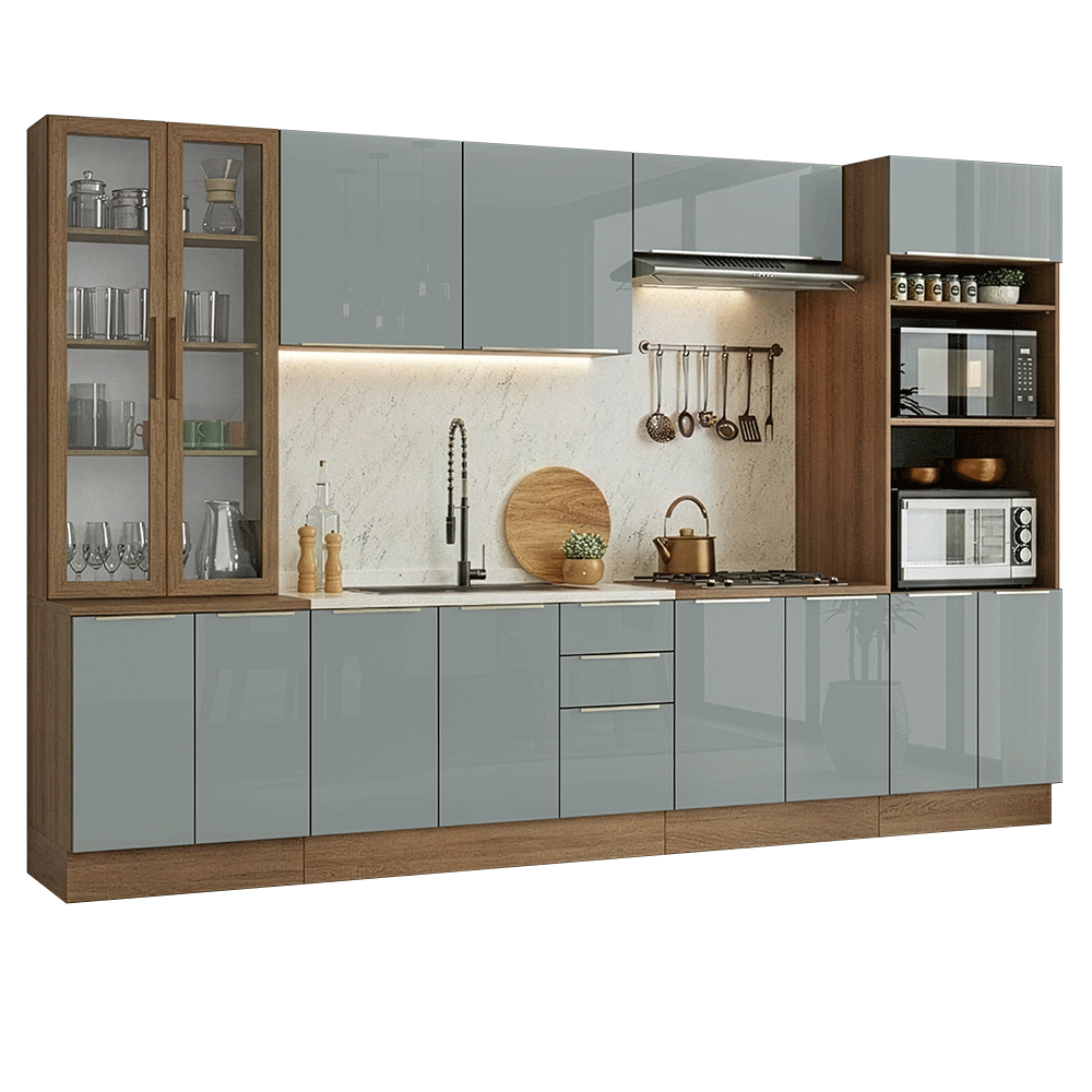 Combo completo de Cocina 340 x 60 cm Marrón/Gris Lux Madesa 04
