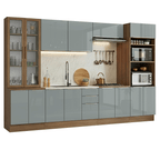 Combo completo de Cocina 340 cm 14 Puertas 3 Cajones Sin Mesada Marrón/Gris Lux Madesa