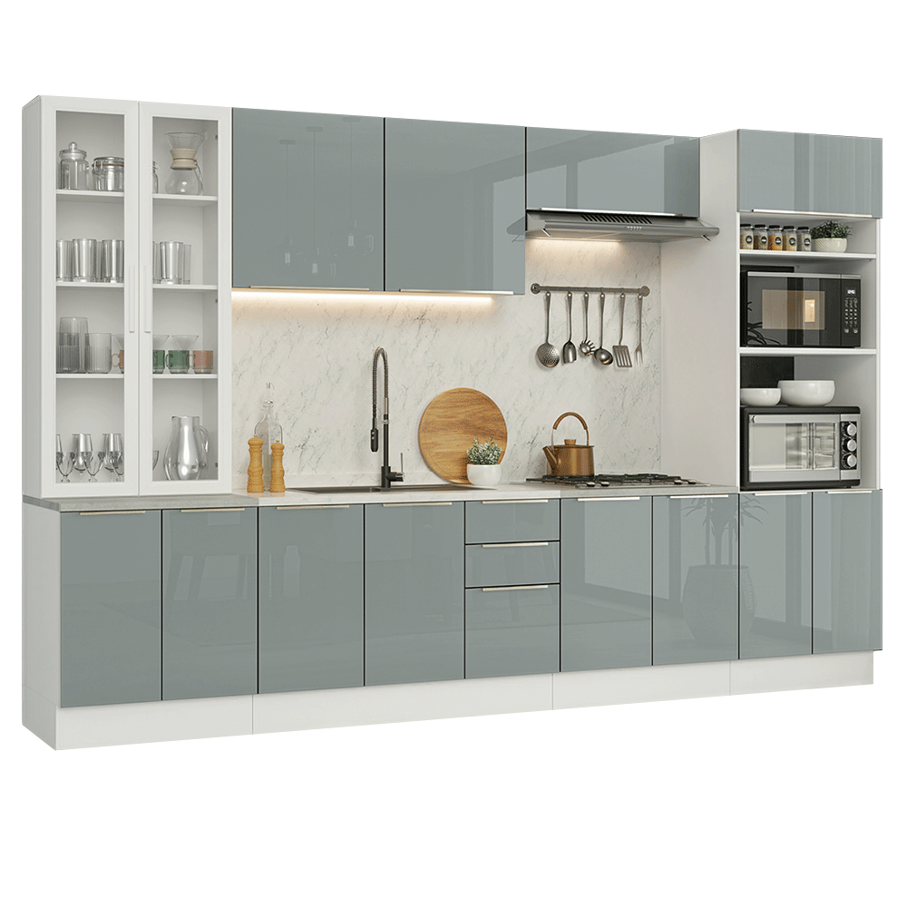 Combo completo de Cocina 340 x 60 cm Blanco/Gris Lux Madesa 04