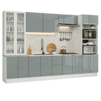 Combo completo de Cocina 340 cm 14 Puertas 3 Cajones Sin Mesada Blanco/Gris Lux Madesa