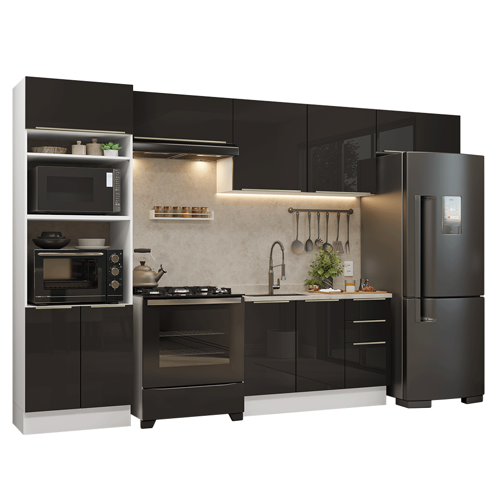 Combo completo de Cocina 350 cm Blanco/Negro Lux Madesa 01