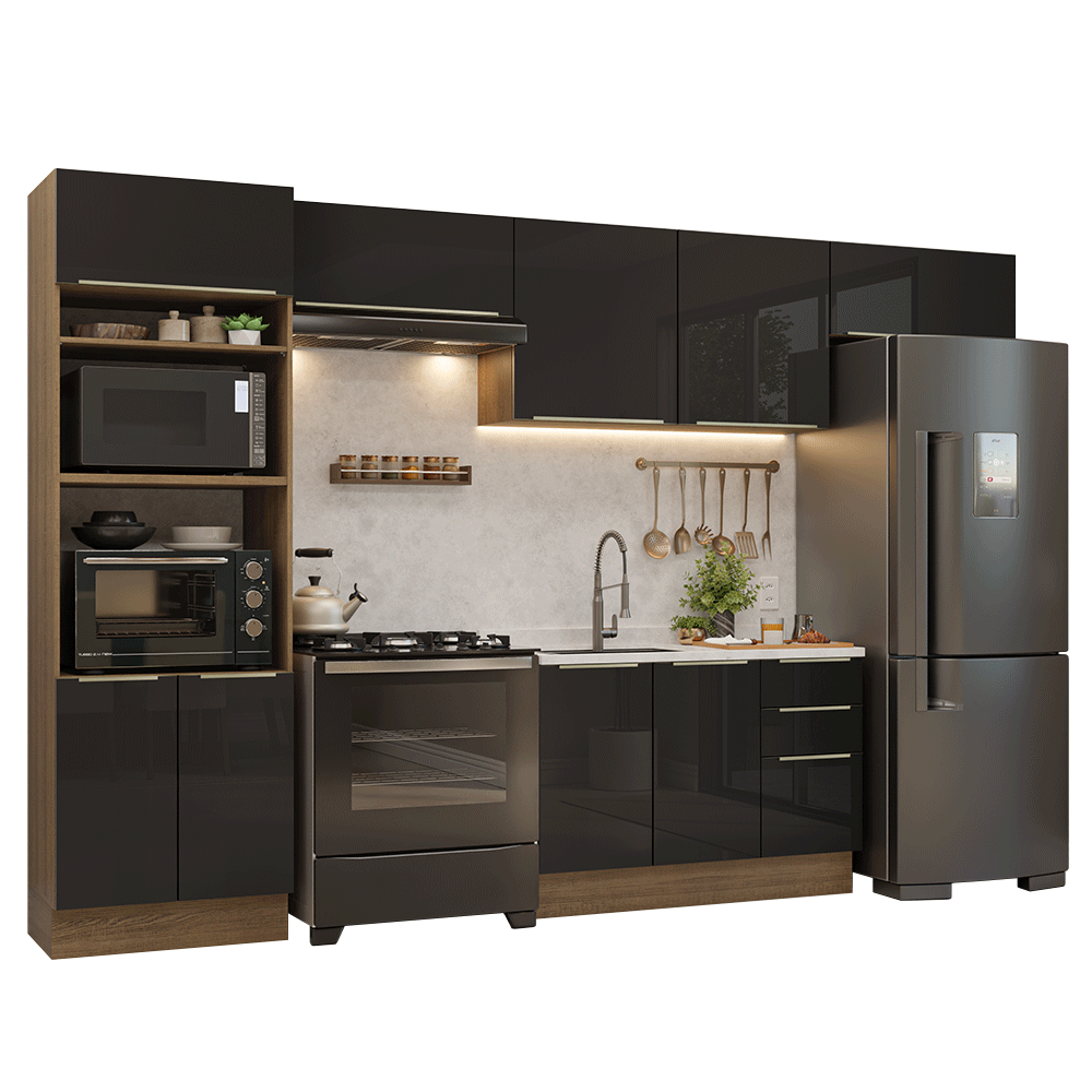 Combo completo de Cocina 350 cm Marrón/Negro Lux Madesa 01