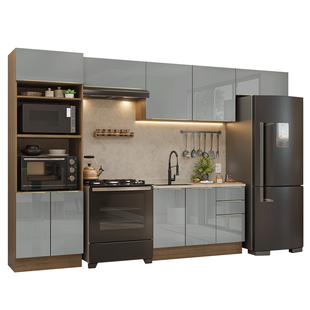 Combo completo de Cocina 350 cm Marrón/Gris Lux Madesa 01