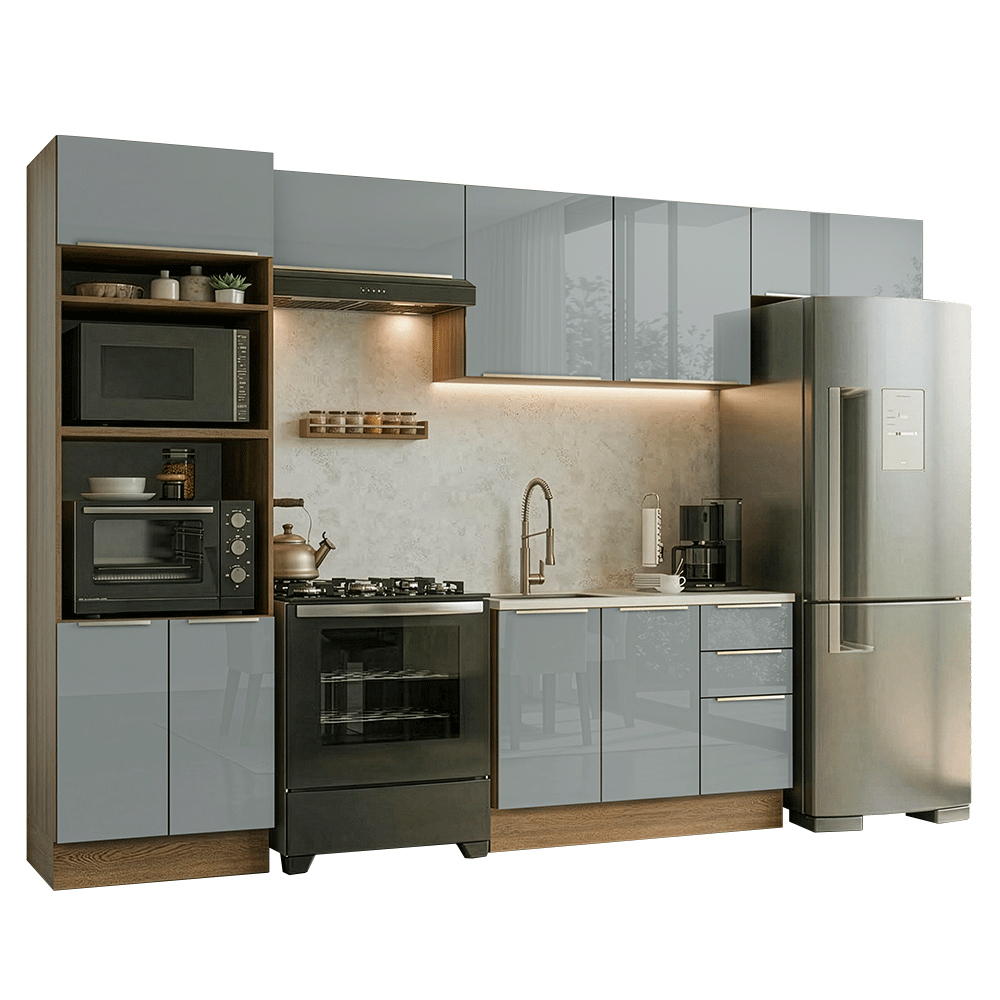 Combo completo de Cocina 350 x 60 cm Marrón/Gris Lux Madesa 02