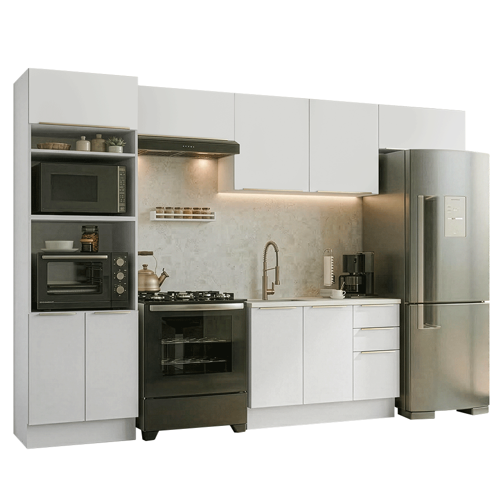 Combo completo de Cocina 350 x 60 cm Blanco/Blanco Aterciopelado Lux Madesa 02