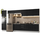 Combo completo de Cocina 400 cm 11 Puertas 6 Cajones Sin Mesada Blanco/Negro Lux Madesa 02