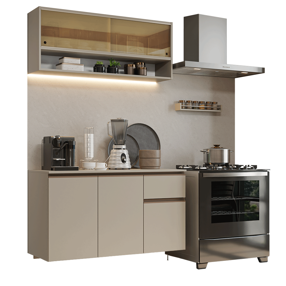 Cocina Compacta 120 cm Sin Patas Nice Crema 03