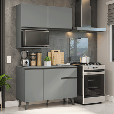Cocina Compacta 120 cm 5 Puertas 1 Cajón Gris Nice Madesa