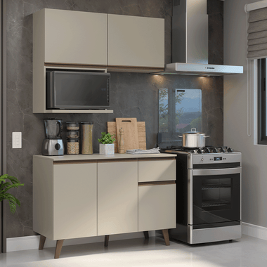 Cocina Compacta 120 cm 5 Puertas 1 Cajón Crema Nice Madesa