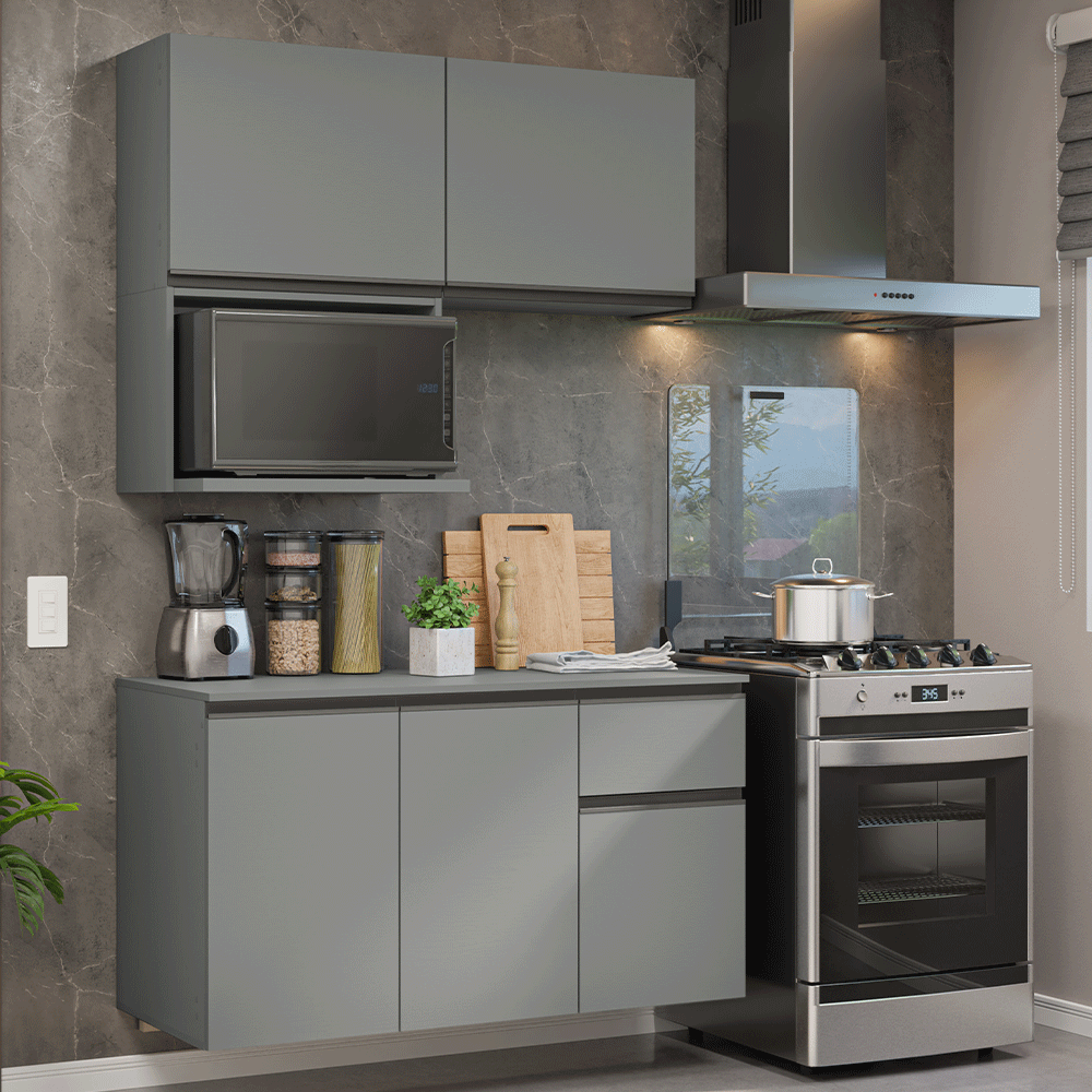Combo de Cocina 120 cm Flotante Gris Nice Madesa 06
