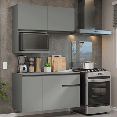 Cocina Compacta 120 cm 5 Puertas 1 Cajón Flotante Gris Nice Madesa