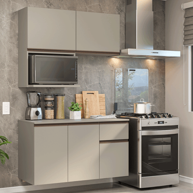 Cocina Compacta 120 cm 5 Puertas 1 Cajón Flotante Crema Nice Madesa
