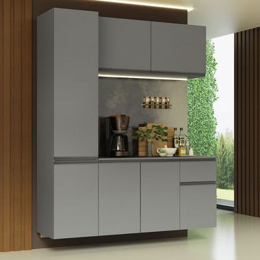 Cocina Compacta 160 cm 7 Puertas 1 Cajón Flotante Gris Nice Madesa