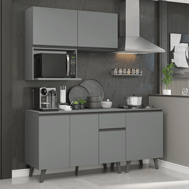Cocina Compacta 180 cm 6 Puertas 1 Cajón Gris Nice Madesa