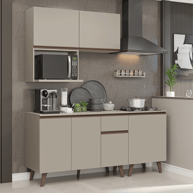 Cocina Compacta 180 cm 6 Puertas 1 Cajón Crema Nice Madesa