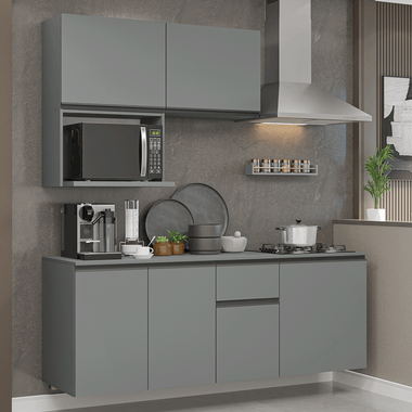 Cocina Compacta 180 cm 6 Puertas 1 Cajón Flotante Gris Nice Madesa