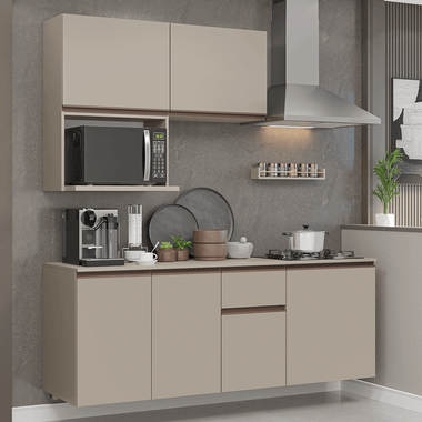 Cocina Compacta 180 cm 6 Puertas 1 Cajón Flotante Crema Nice Madesa