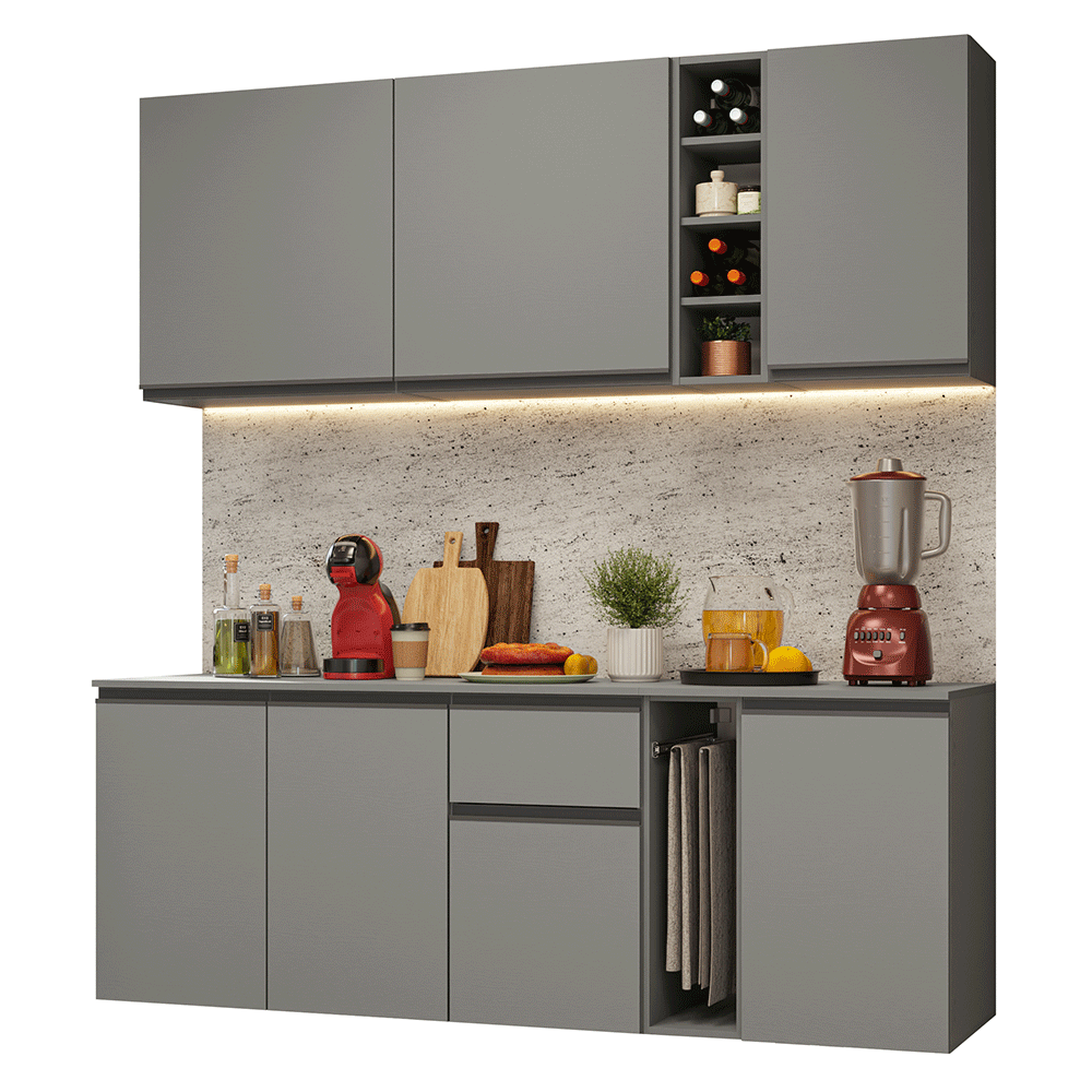 Cocina Compacta 180 cm Flotante Gris Nice Madesa 04