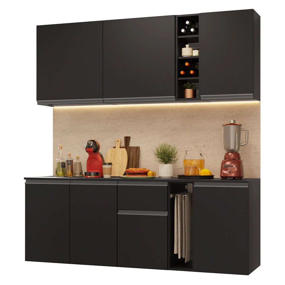 Cocina Compacta 180 cm Flotante Negro Nice Madesa 04