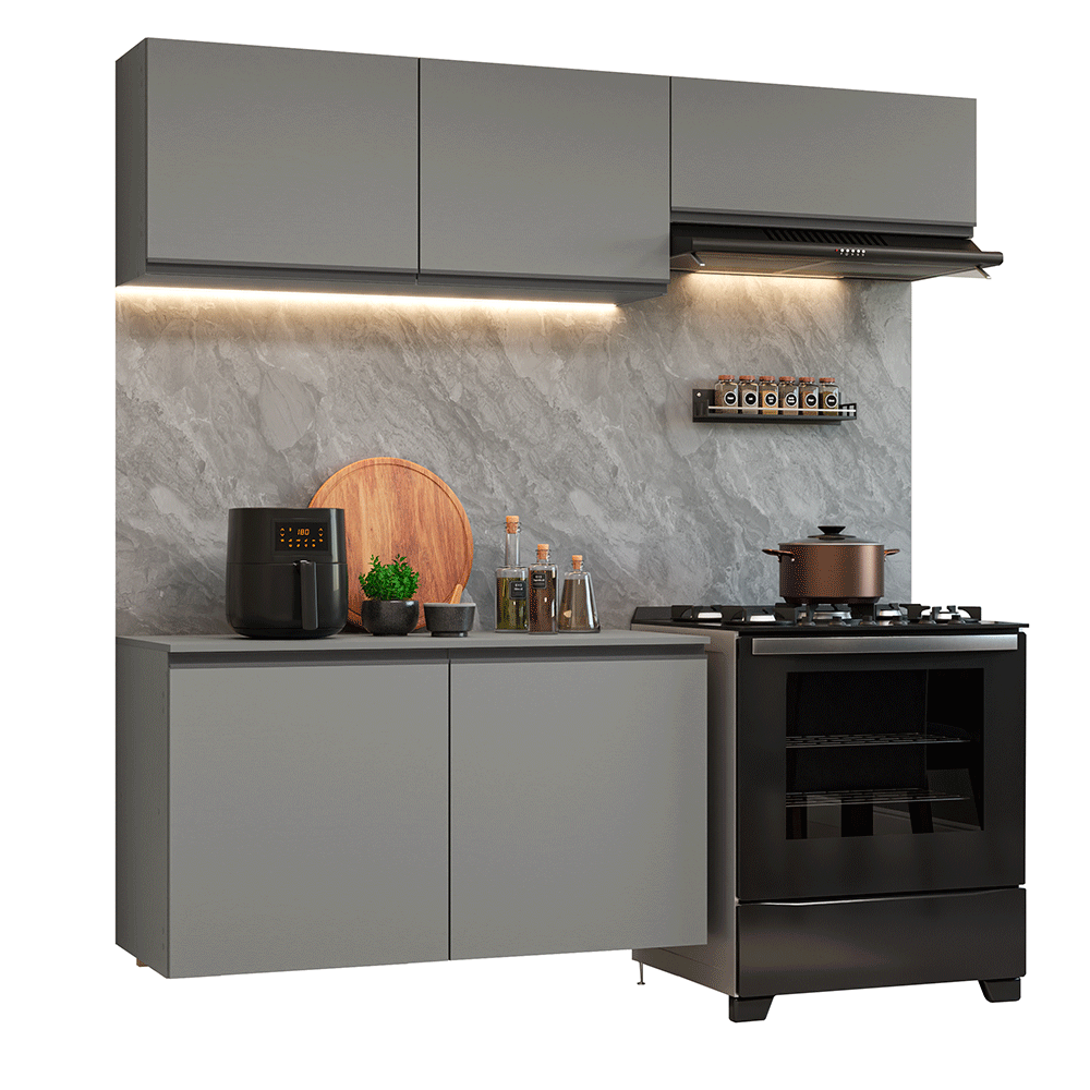 Combo completo de Cocina Flotante Nice 200 cm 5 Puertas (Con Mesada) Gris 02 Madesa