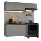 Combo completo de Cocina Flotante Nice 200 cm 5 Puertas (Con Mesada) Gris 02 Madesa