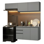 Combo completo de Cocina Flotante Nice 200 cm 5 Puertas (Con Mesada) Gris 05 Madesa