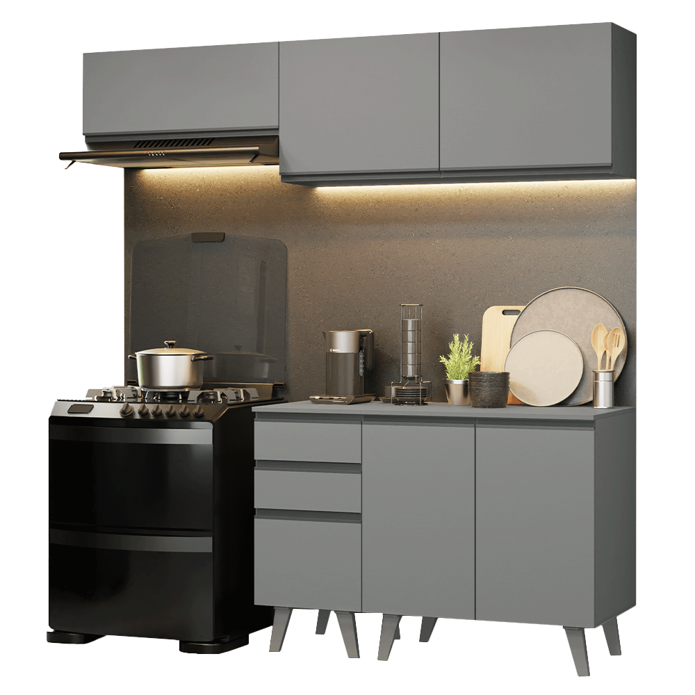 Cocina Compacta 200 cm 5 Puertas 3 Cajones Gris Nice Madesa