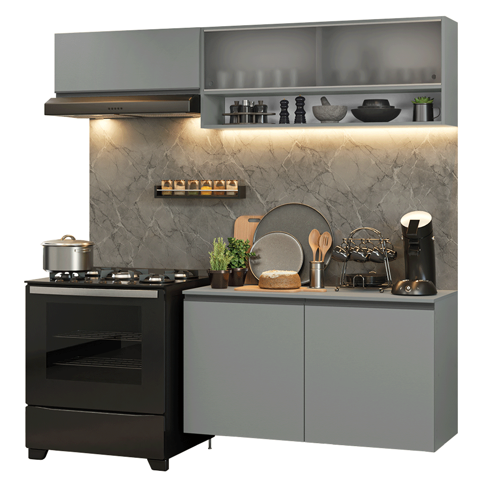 Combo completo de Cocina Flotante Nice 200 cm 5 Puertas (Con Mesada) Gris 07 Madesa
