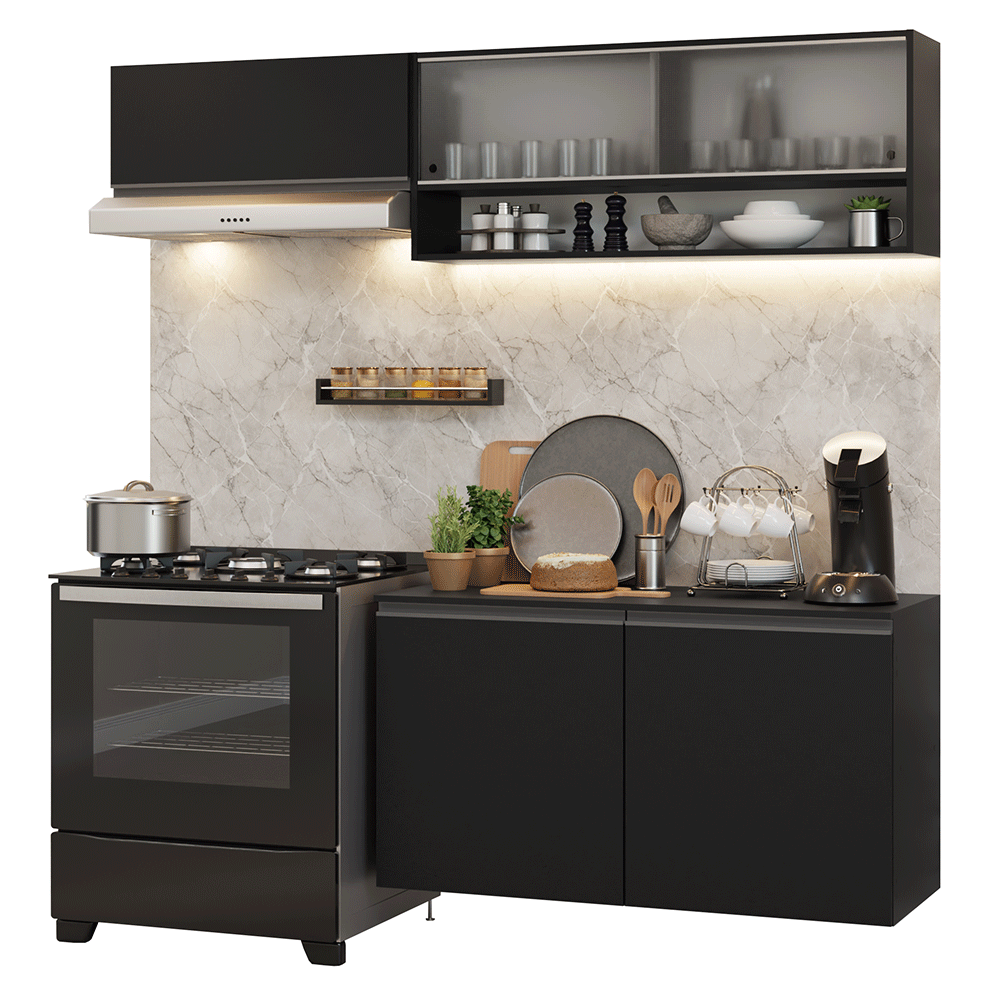 Cocina Compacta 200 cm Flotante Negro Nice Madesa 07