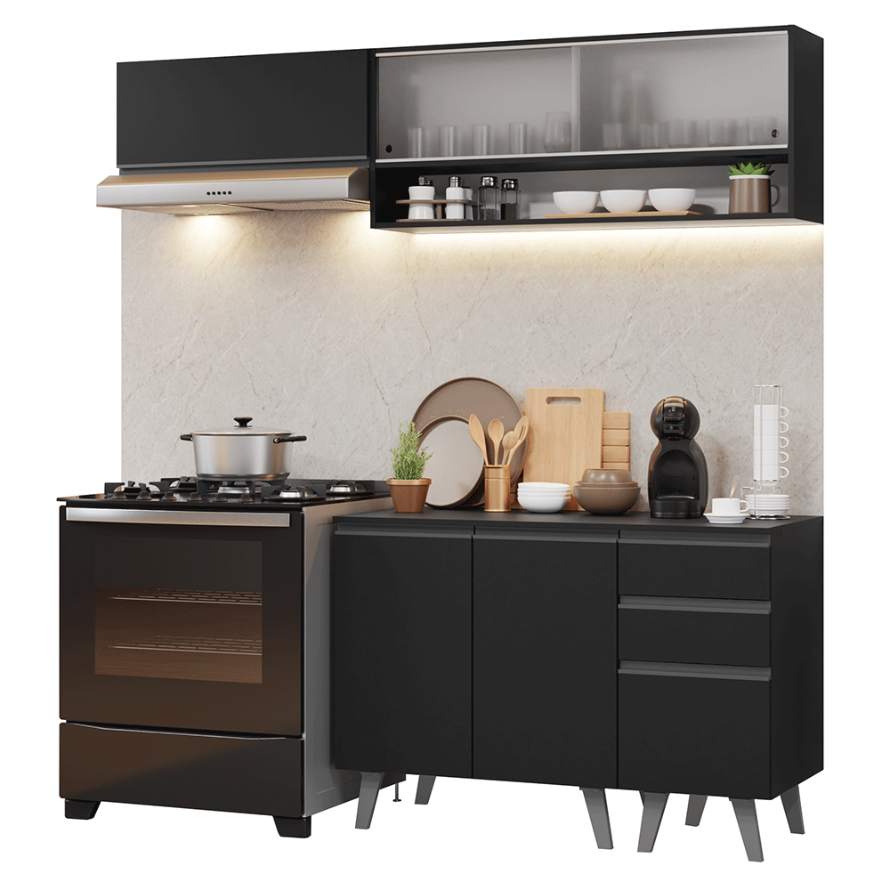Cocina Compacta 200 cm Negro Nice Madesa 13