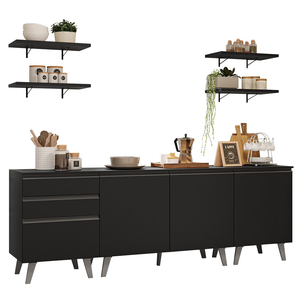 Combo Completo de Cocina 240 cm Negro Nice Madesa 01