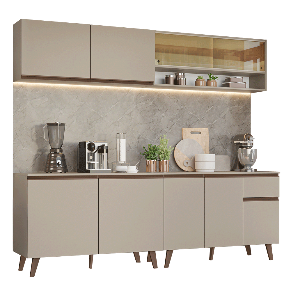 Combo de Cocina 240 cm Con Patas Nice Crema 03