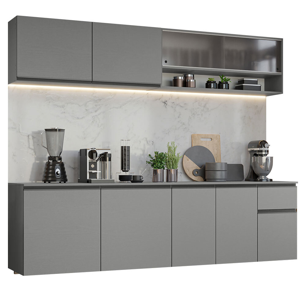 Combo Completo de Cocina Flotante 240 cm Gris Nice Madesa 04